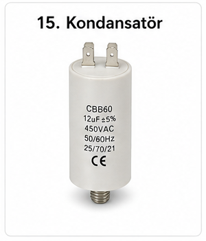 Kondansatör - motorun kalkışında ek güç sağlayan elektrik elemanı